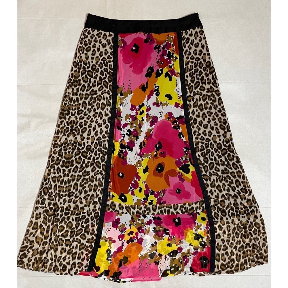 New WDNY Patchwork Floral Animal Print Maxi Chiffon Skirt Size 12 - Picture 3 of 8